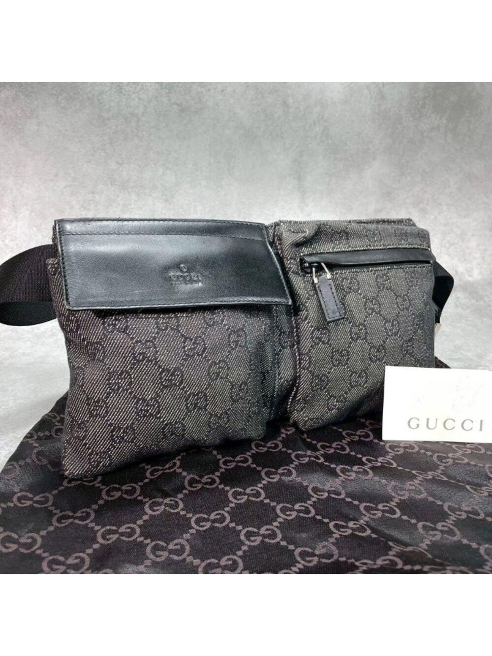 Gucci GG Belt Bag Shoulder Black Leather Canvas